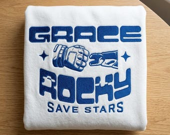 Embroidered Grace Rocky Save Stars Shirt, Project Hail Mary Sweatshirt, Rocky Alien Friendship Sci-Fi Space Graphic Tee, Book Lover Style