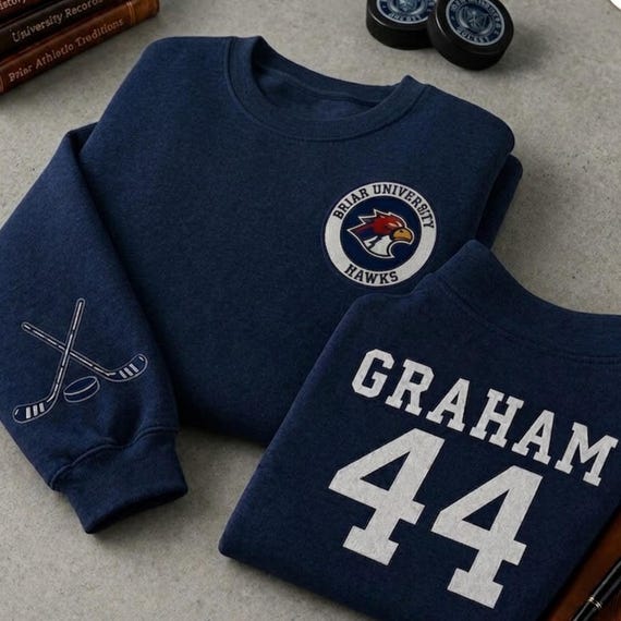 Embroidered Briar University Hockey Sweatshirt, Briar U Shirt, Campus Series Hockey Romance Gift, Garrett Graham 44 Bookish Merch