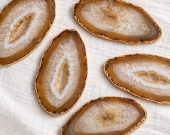 Juego de rodajas de ágata natural – 12,7 cm (5 pulgadas) para joyería o manualidades con orificio preperforado – Decoración bohemia para el hogar