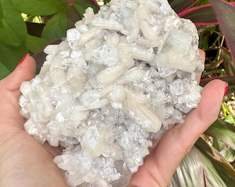 Apofilita con cúmulo de estilbita – Cristal natural en bruto – Ejemplar mineral de zeolita – Piedra para meditación y decoración del hogar