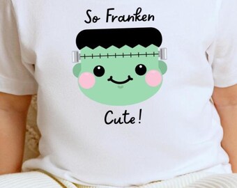 Maglietta carina di Frankenstein per bambini, regalo di Halloween, maglietta a maniche corte So Franken Cute, maglietta di Halloween per bambini piccoli, maglietta spettrale carina per bambini