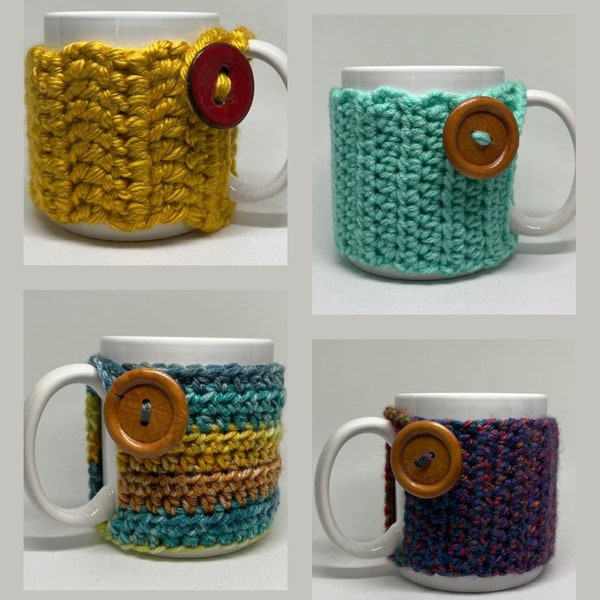 Handmade Crocheted Coffee Mug Sweater Cozy/Koozie/Coozie with Button, Multiple colors available