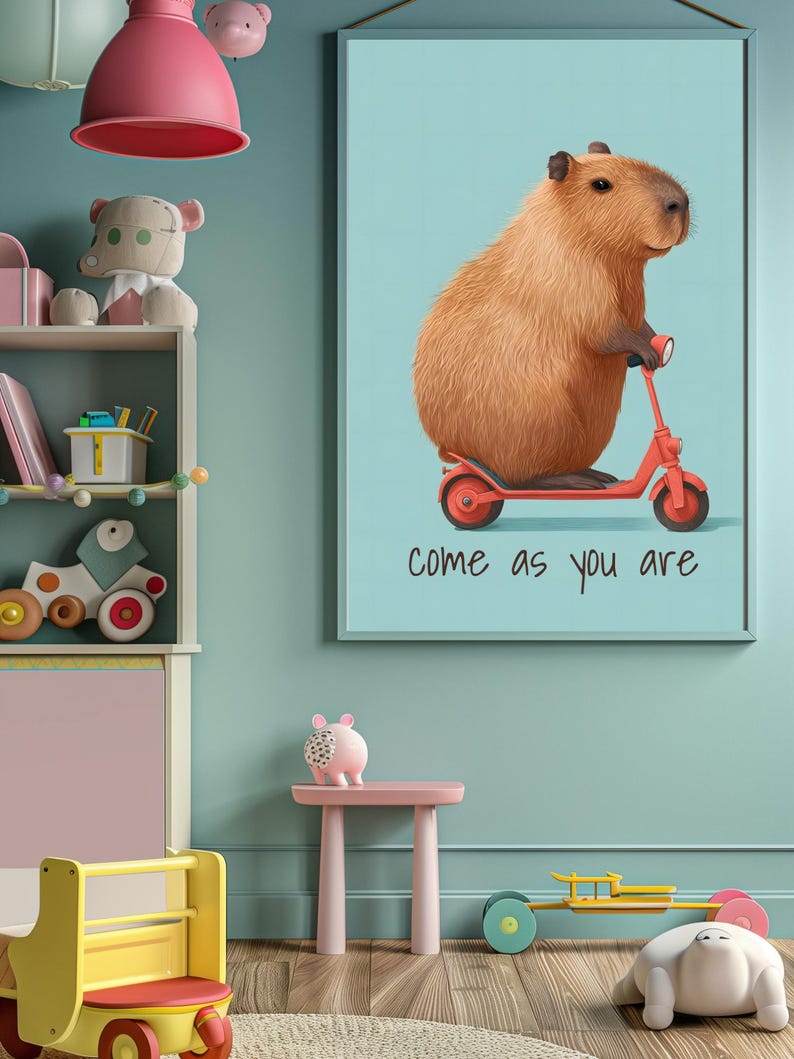 Capybara Wall Art Digital Download, Capybara Riding Scooter, Funny Animal Art, Instant Decor image 11