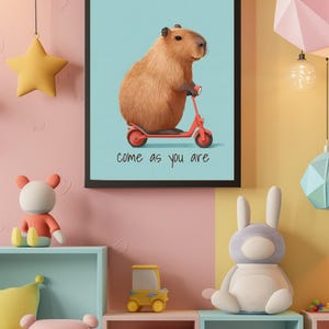 Capybara Wall Art Digital Download, Capybara Riding Scooter, Funny Animal Art, Instant Decor image 6