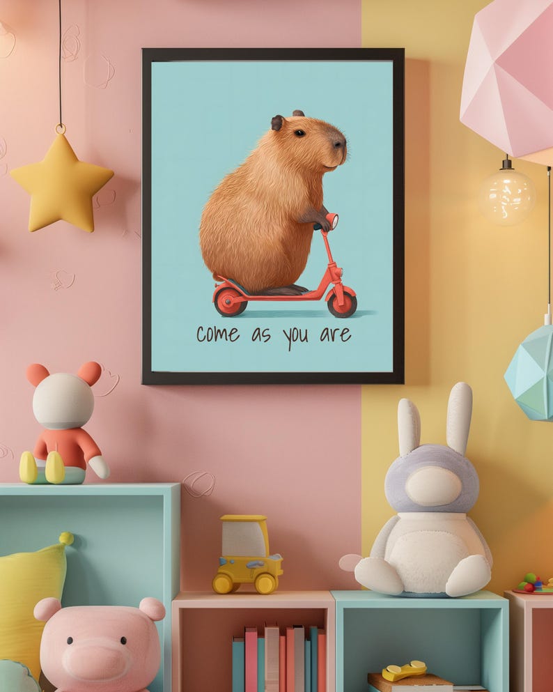 Capybara Wall Art Digital Download, Capybara Riding Scooter, Funny Animal Art, Instant Decor image 6