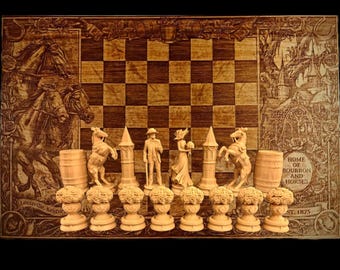 Luxury Horse Racing Chess Set, Bourbon Country Wooden Board, Unique Kentucky Gift
