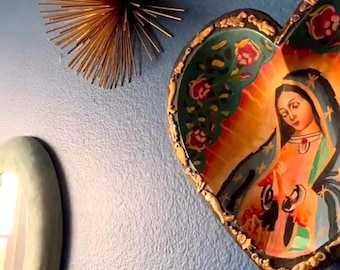 Guadalupe Nicho Shrine, Home Altar Piece, Hand painted Guadalupe Invertido 9"x 9"x 1.75"