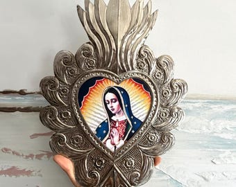 XL Nicho Guadalupe Pavonado - Dose Sacred Heart, Mexikanische Volkskunst, Milagro, Wanddekoration