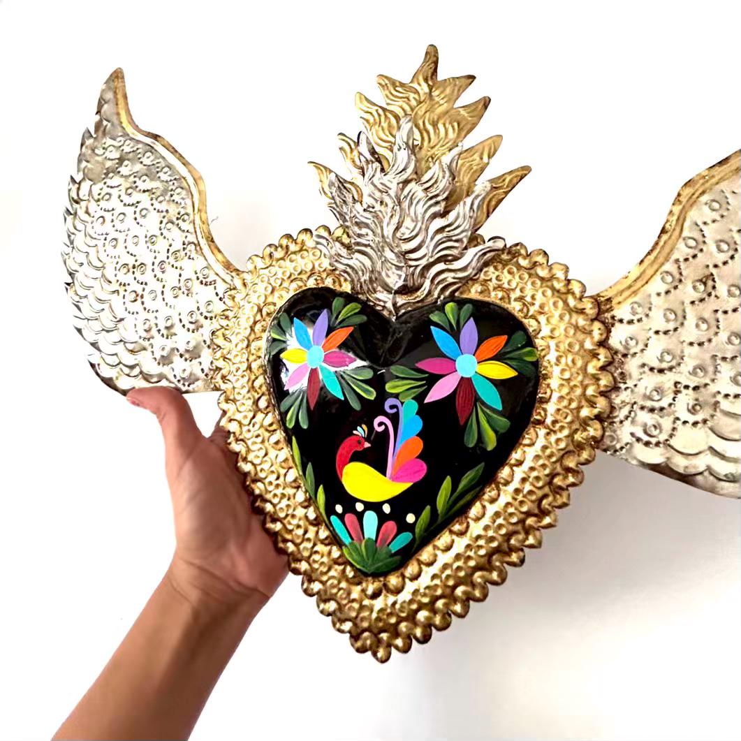 XXL Alas Tenango 21”x 14” - Sacred Heart, Mexican Folk Art, Ex