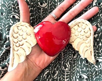 Medium Alas Abajo 7”(long) - Tin Sacred Heart, Mexican Folk Art, Milagro, Wall Decor