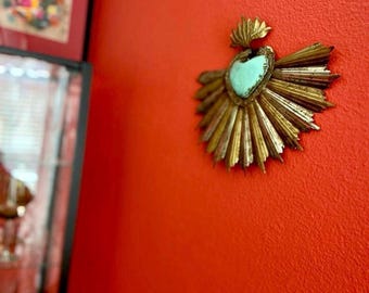 XL Abanico 16"(lungo) - Sacro Cuore di latta, Arte popolare messicana, Ex voto, Milagro, Decorazione murale