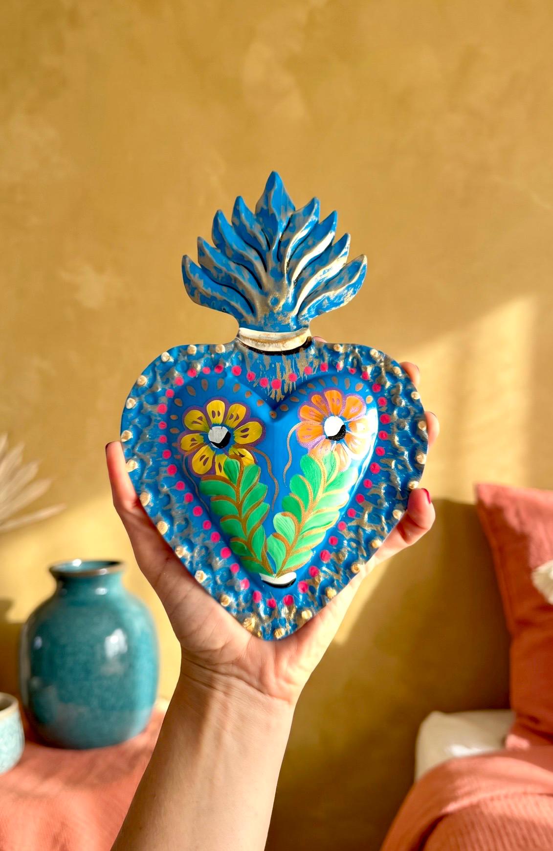 Mexican Tin Sacred Heart Wall Decor, Corazon Sagrado Hojalata