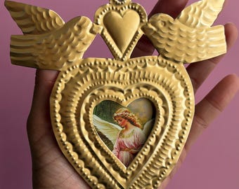 Nicho Angel De La Guarda - Tin Sacred Heart, Mexican Folk Art, Milagro, Wall Decor