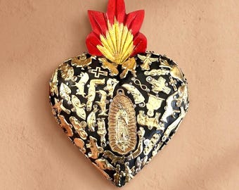 Guadalupe Retablo Art, Catholic Gift, XL Guadalupe Milagritos 7.5"