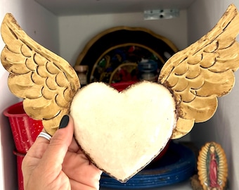 Medium Alas Arriba 7”(long) - Tin Sacred Heart, Mexican Folk Art, Milagro, Wall Decor