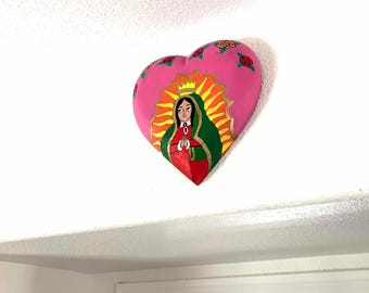 Guadalupe Devotional Art, Catholic Gift, XL Guadalupe Globo Mate 8"x 9"x 1.5"