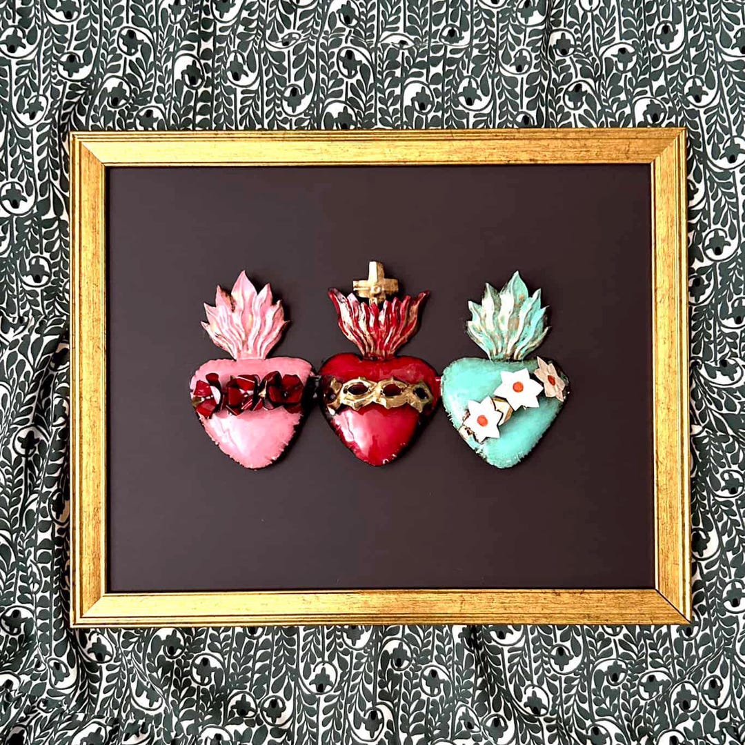 Triple Corazon Espinas De Flores Y Rosas - Sacred Heart, Mexican Folk ...