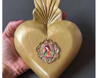 Guadalupe Nicho Shrine, Gift For Abuela, Gold Guadalupe Medalla