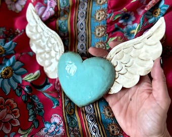 Large Alas Arriba 9”(long) - Sacred Metal Heart, Mexican Folk Art, Milagro, Tin Decor