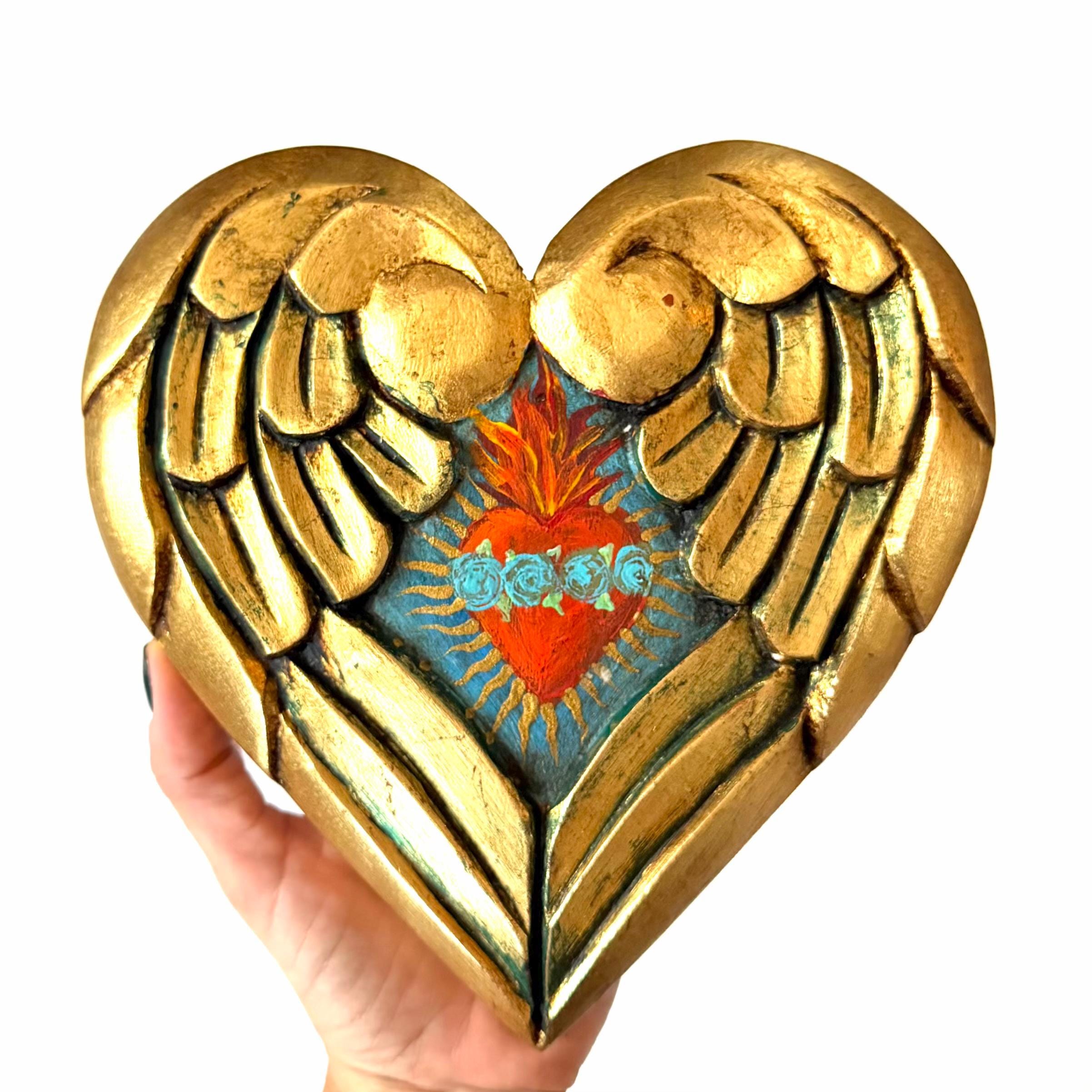 Painted Tin Heart, Unique Gift Idea, Abrazo Gold Alas Adentro - Etsy