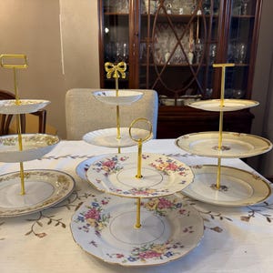 Vintage China 3-Tiered Serving Tray, Cupcake Stand, Floral Patterns, Mothers Day Gift