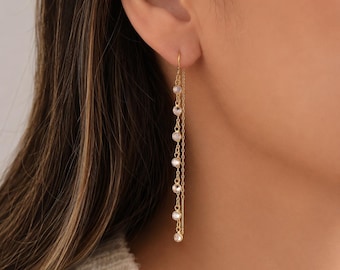 Gold Threader Earrings, Crystal Drop Earrings, Dainty Gold Chain Earrings, Minimalist Bridal Jewelry, Gift for Her