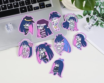 Set de pegatinas impermeables Panty and Stocking Stocking Chibi - Adhesivos inspirados en el anime para portátiles, botellas de agua y personalización de fandom