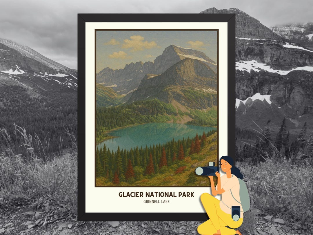 Glacier National Park Poster | Grinnell Lake | Montana Lodge Decor for ...