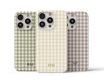 Gepersonaliseerde telefoonhoesje met ginghamruit, custom initialen monogram iPhone 17-hoesje, verjaardagscadeau