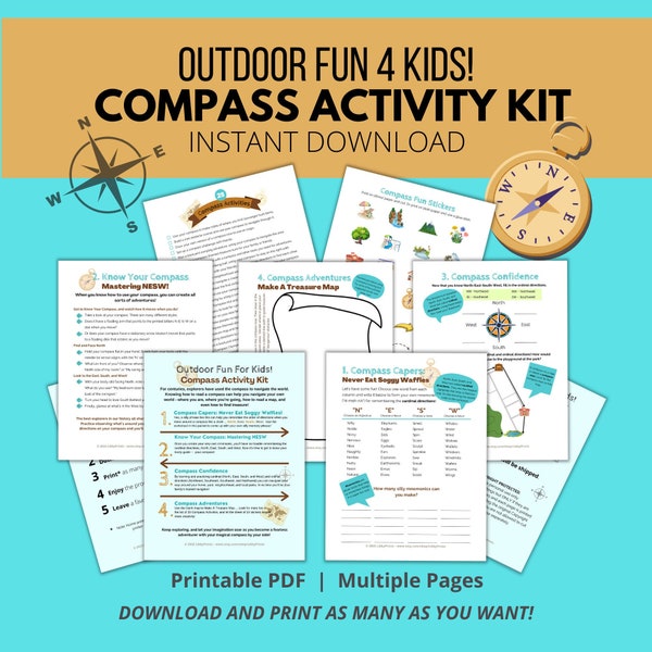 Compass Activity Kit - Kids Compass Activity | Outdoor Nature Homeschool Family Map Skills Printable