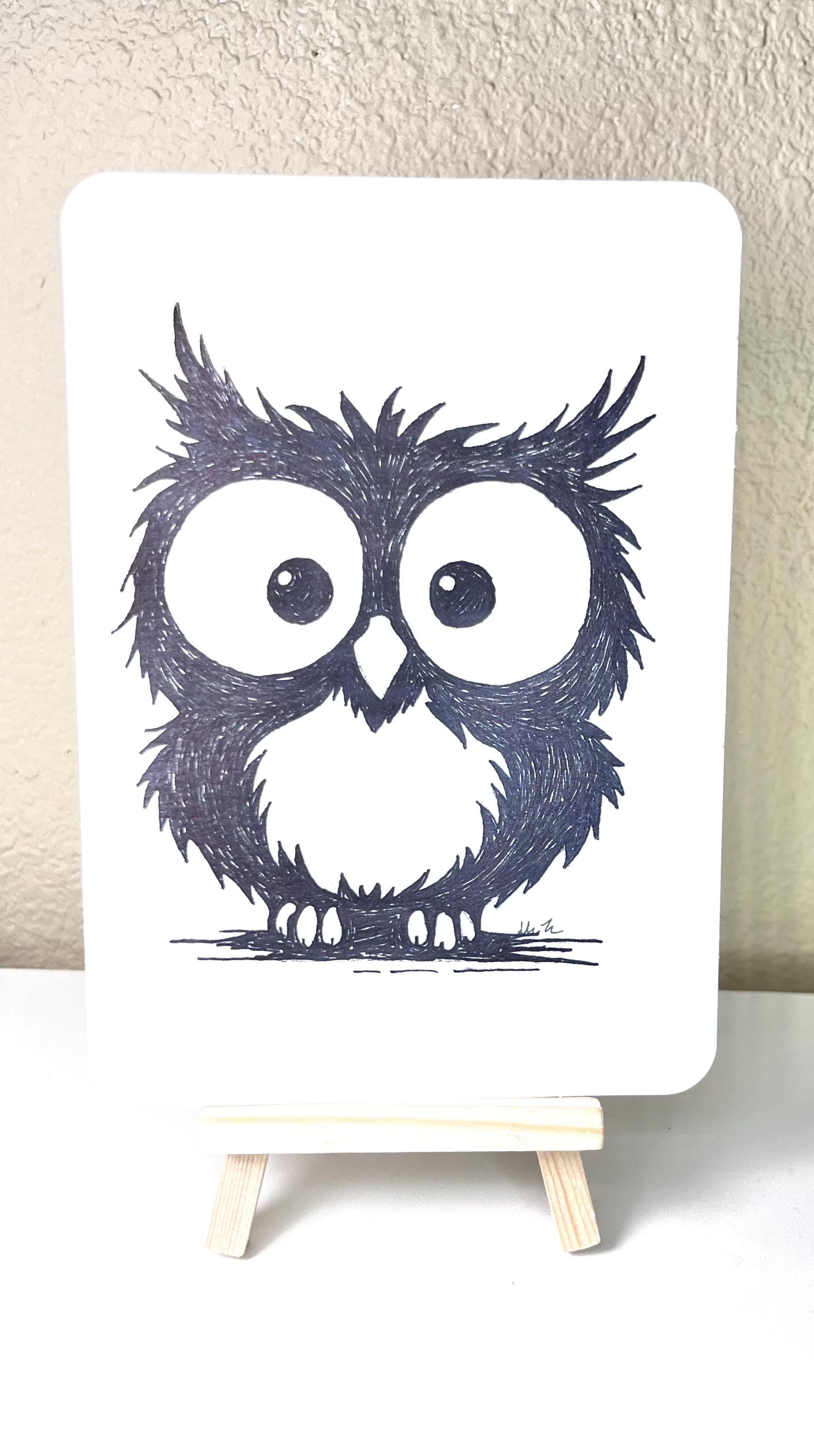 Baby Owl Hand Drawn OOAK 5x7in Wall Art for Kids Room/Nursery