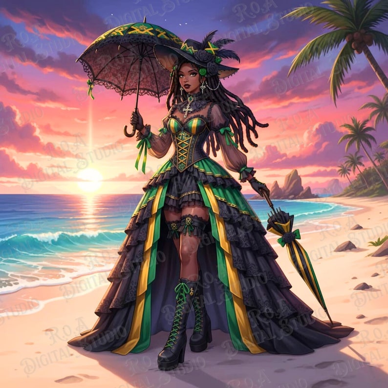 Jamaican Victorian Goth- Anime Style (digital Download, AI Art) - Etsy