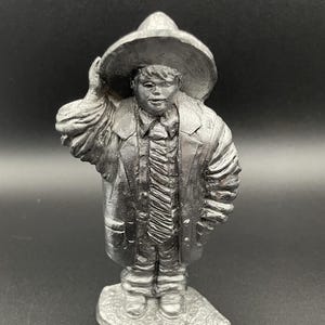 Michael Ricker Pewter Figurine, Boy Playing Dress Up, Firefighter Gear, 1988, Childhood Nostalgia, Americana Collectible, signed