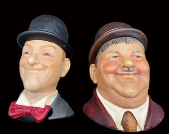 Bustos de cerámica vintage de Laurel & Hardy: productos Legend firmados, Inglaterra