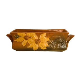 Vintage Roseville Pottery Clematis vensterbak bloempot 391-8 Herfstbruin, 44 Mid-Century Art Pottery rechthoekige keramische bloempot