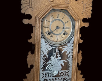 Ansonia Gingerbread Mantel Clock – Etched Glass, Original Key