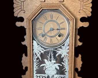 Ansonia Gingerbread Mantel Clock – Etched Glass, Original Key