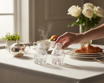 Salero y pimentero Imperial Glass Candlewick, años 30-50, transparentes con cuentas.