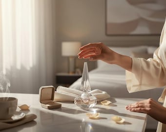 Heavy Faceted Crystal Perfume Bottle, Vintage Vanity Décor. Obelisk Cut Stopper, Clear Cut Glass Collectible