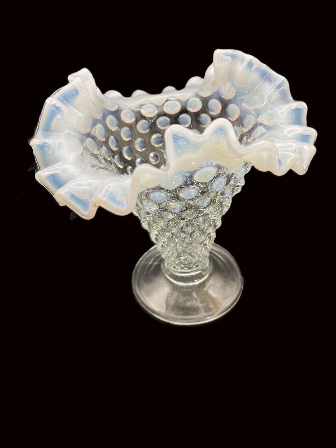 Vintage Fenton Hobnail Tulip Vase, Opalescent Ruffled Rim, 1940s Art ...