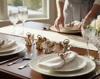 Hudson’s Bay Silver‑Plated Angel 8 Napkin Rings — E.P. Brass H.B.C. Hong Kong 1970s Christmas Set