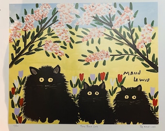 Vintage Maud Lewis Three Black Cats Limited Edition Serigraph Print 10/500, Signed Canadian Folk Art Maritime Hand Pulled Silkscreen