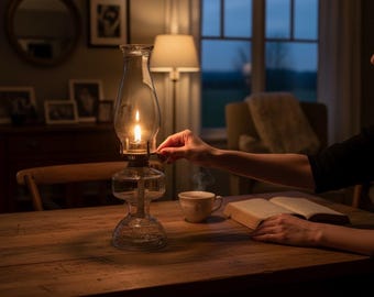 Antique Clear Glass Oil Lamp – 20" Kerosene Lamp with Chimney * Oil lamp