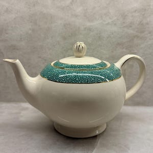 Vintage J&G Meakin Sol Florida Teapot: Art Deco Green Shagreen, Gold Trim China
