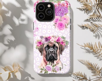 Mastiff, Dog Phone Case, Mastiff Phone Case, Floral Phone Case, Dog Floral Phone Case, Dog Mom Phone Cases, Flower Phone Case, Mastiff Gifts