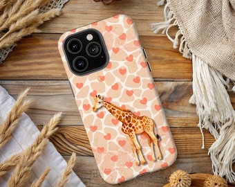 Giraffe Phone Case, Mag Safe Phone Cases, iPhone Cases, Giraffe, Animal Print Phone Case, Hearts, Wild Animal Phone Case, Safari Phone Case