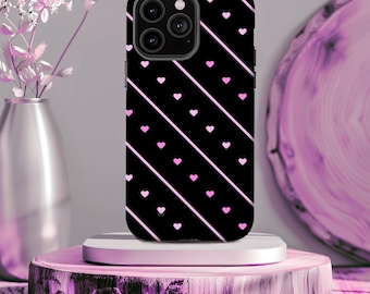 Heart Phone Case, Black Phone Cases, Girly Phone Cases, Hearts, Cute Phone Cases, Mag Safe, Pink Lover Phone Case, Aesthetic Phone Cover