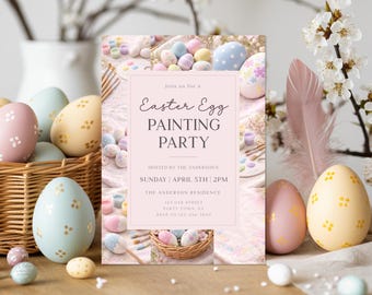 Easter Egg Painting Party Invitation | Pastel Spring Colors (Editable Corjl Template)