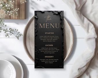 Editable Modern Black Gold Menu Card Template