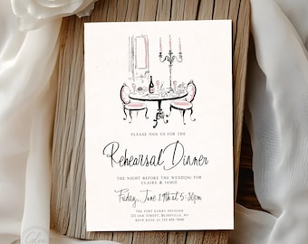 Editable Retro Kitsch Rehearsal Dinner Invitation, Vintage Wedding Dinner Invite